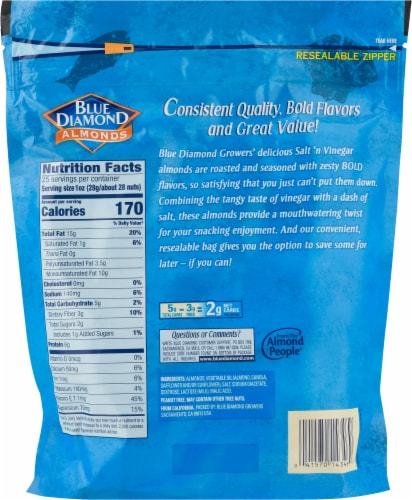 Blue Diamond® Almonds Salt N' Vinegar Flavored Snack Nuts Perspective: back