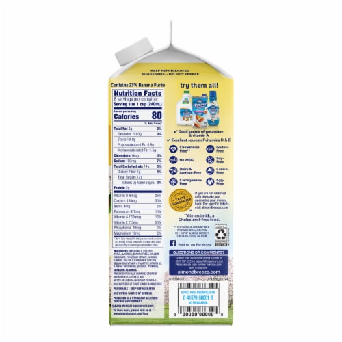 Almond Breeze Almondmilk Blended with Real Bananas, 64 oz Perspective: back