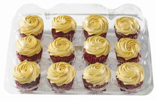 Bakery Red Velvet Cupcake with Cream Cheese Icing Perspective: back