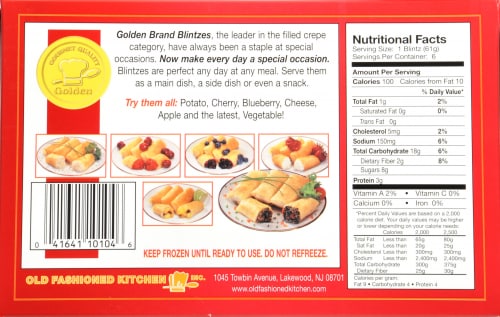 Golden® Cherry Blintzes Filled Crepes Perspective: back