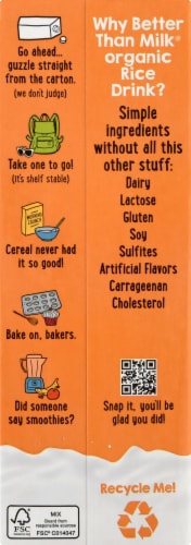 Better Than Milk® Hazelnut Organic Rice Drink Perspective: back