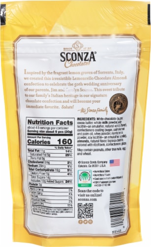 Sconza Chocolates Lemoncello Chocolate Almonds Perspective: back