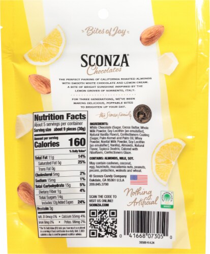 Sconza® Chocolates Lemoncello White Chocolate Roasted Almonds Perspective: back