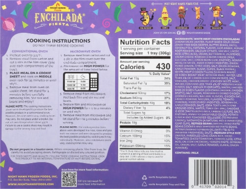 Night Hawk Fiesta® White Meat Chicken Enchiladas with Cream Sauce Frozen Meal Perspective: back