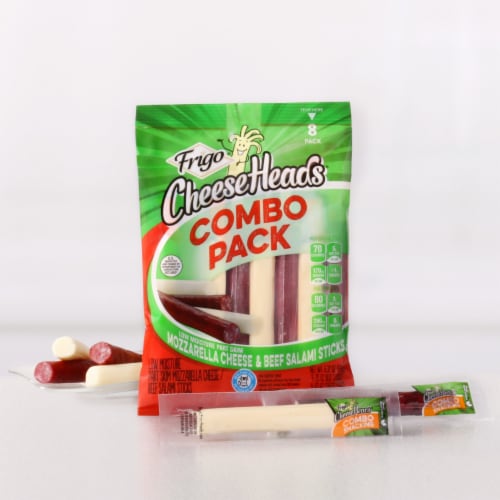 Frigo® Cheese Heads® Low Moisture Part Skim Mozzarella Cheese & Beef Salami Sticks Combo Pack Perspective: back