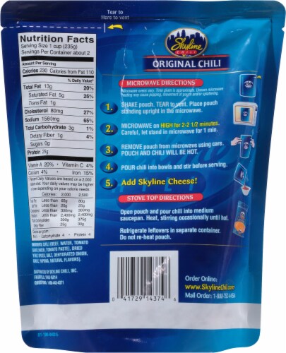 Original Skyline Chili® Microwavable Pouch Perspective: back