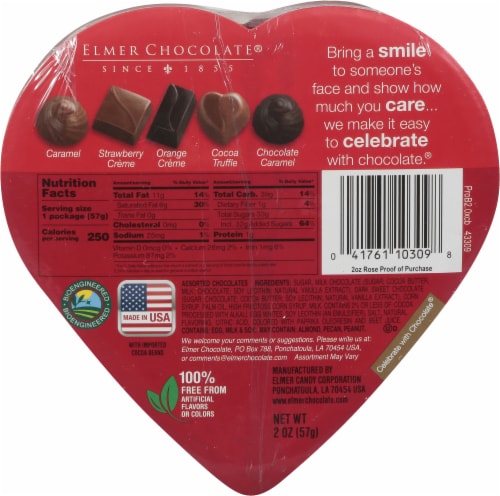 Elmer Assorted Chocolates in Rose Heart Shaped Valentine Candy Gift Box Perspective: back