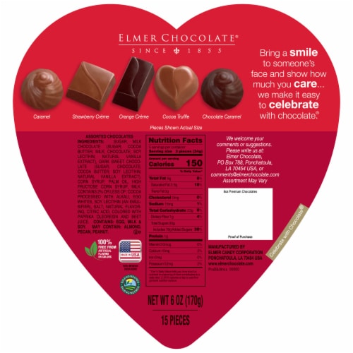 Elmer Chocolate Assorted Rose Heart Shaped Valentine Candy Gift Box Perspective: back