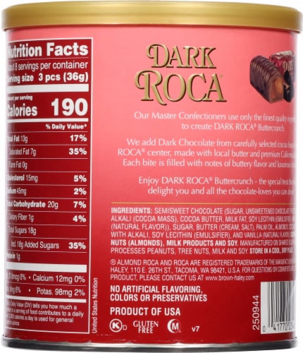Brown & Haley® Dark Roca® Buttercrunch Toffee Holiday Candy Canister Perspective: back