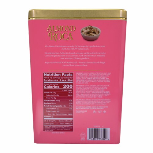 Brown & Haley® Almond Roca® Original Buttercrunch Toffee® Holiday Candy Tin Perspective: back