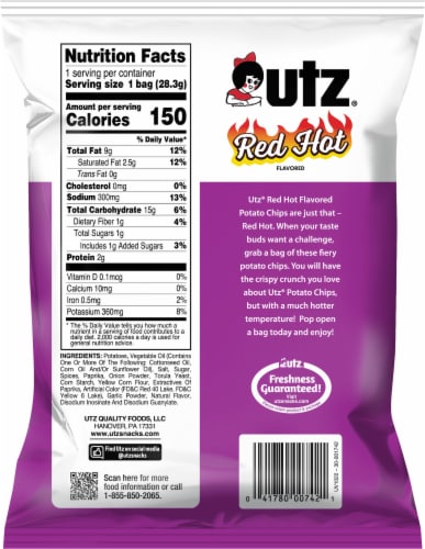 Utz Red Hot Flavored Potato Chips Perspective: back