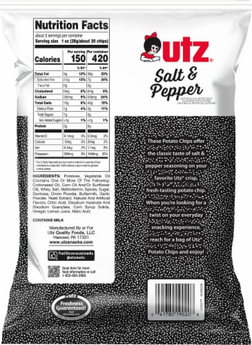 Utz® Gluten-Free Salt & Pepper Potato Chips Perspective: back