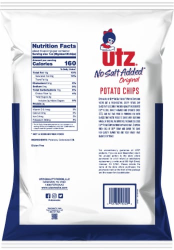 Utz® No Salt Added Original Potato Chips Perspective: back