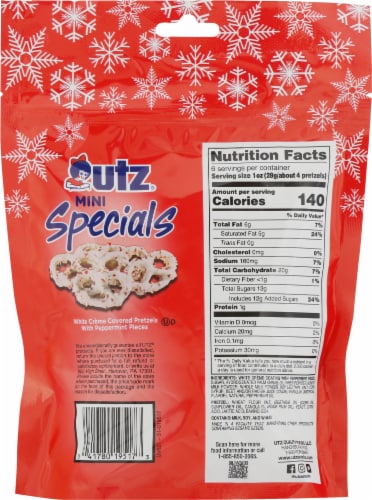 Utz® Mini Specials White Creme with Peppermint Pieces Covered Pretzels Perspective: back