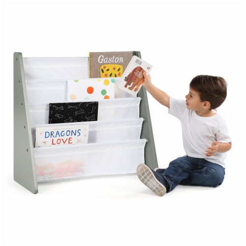 Humble Crew Insprire Kids Bookshelf 4 Tier Book Organizer - Gray Perspective: back