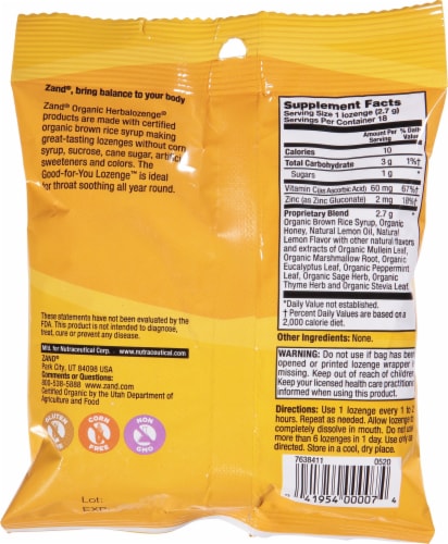 Zand Immunity™ Lemon Honey Lozenges Perspective: back