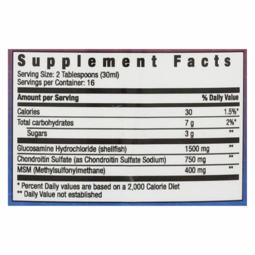 Zand Berry Flavored Liquid Glucosamine Dietary Supplement Perspective: back