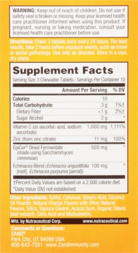 Zand® Naturals Zesty Orange Immune Fast Immune Support Chewable Tablets Perspective: back