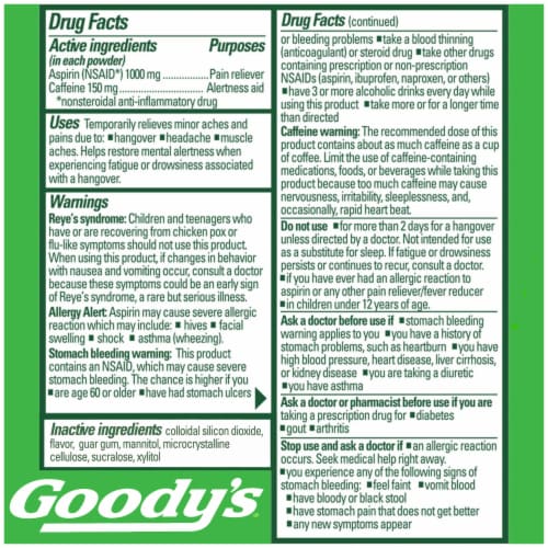 Goody’s Berry Citrus Boost Hangover Fast Pain Relief Powder Stick Packs Perspective: back