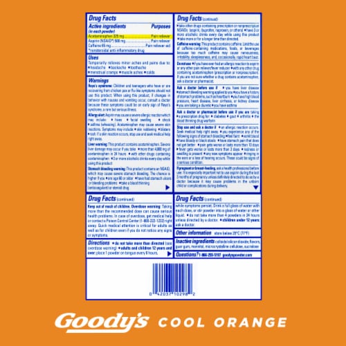 Goody's Cool Orange Pain Relief Powders Perspective: back