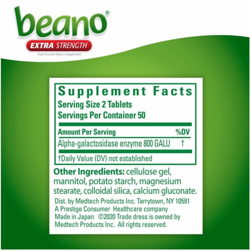 Beano Extra Strength Gas Prevention & Digestive Enzyme Supplement Perspective: back