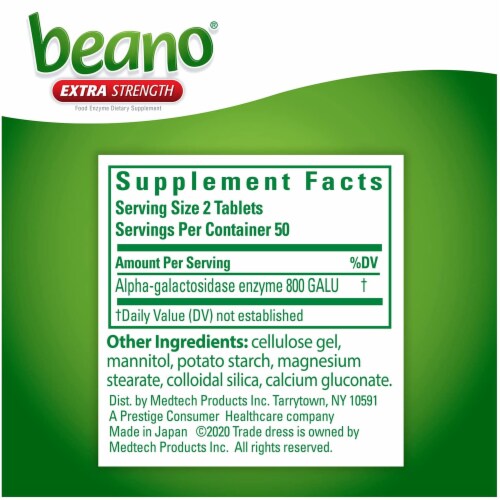 Beano Extra Strength Gas Prevention & Digestive Enzyme Supplement Perspective: back