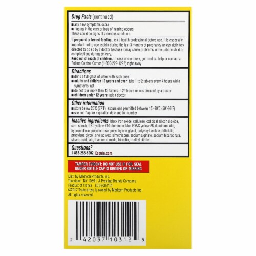Ecotrin Aspirin Arthritis Pain Relief Regular Strength, 325 mg, 300 Ct Perspective: back