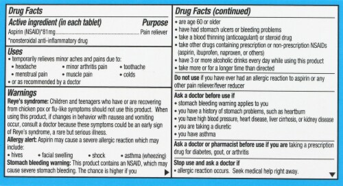 Ecotrin Low-Strength Tablets Perspective: back