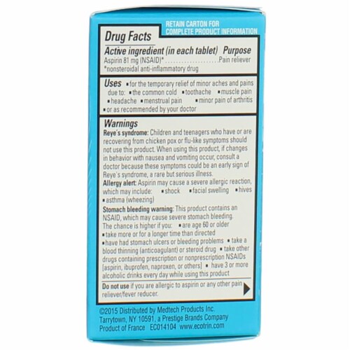 Ecotrin® Low-Strength Coated Tablets Perspective: back