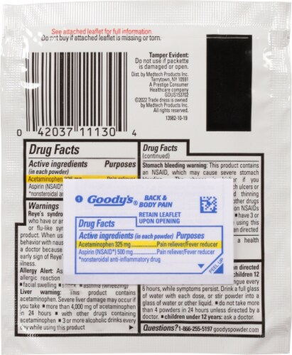 Goody's Back & Body Pain Reliever Acetaminophen Powder Packs Perspective: back