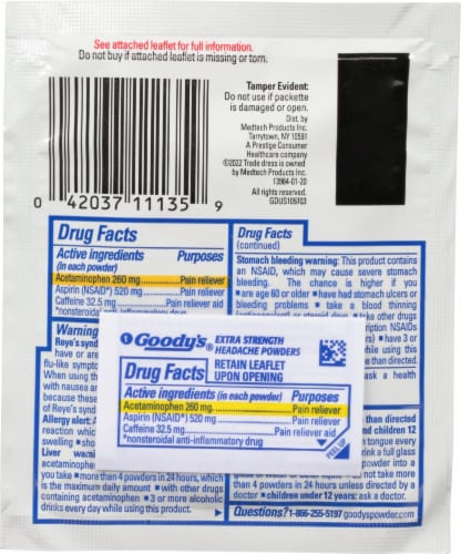Goody's Extra Strength Headache Fast Pain Relief Powders 6 Count Perspective: back