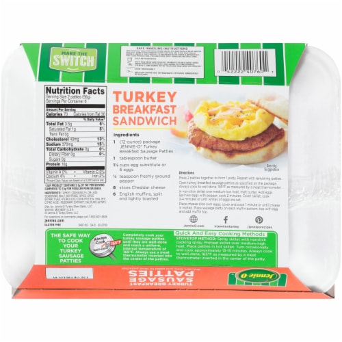 Jennie-O 90% Lean Turkey Breakfast Sausage Patties Perspective: back
