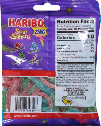 Haribo Sour S'ghetti Gummi Candy Bag Perspective: back