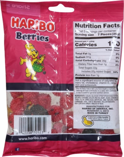 Haribo Raspberries Gummi Candy Share Size Bag Perspective: back