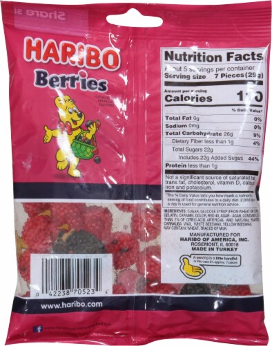 Haribo Raspberries Gummi Candy Share Size Bag Perspective: back