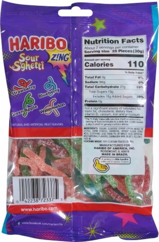 Haribo Zing Sour S'ghetti Gummi Candy Share Size Perspective: back