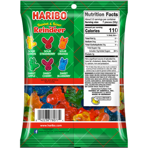 Haribo® Sweet & Sour Gummi Reindeer Holiday Candy Bag Perspective: back