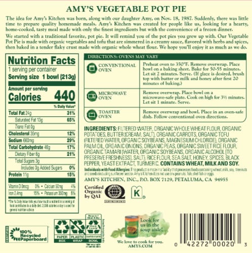 Amy's Vegetable Frozen Pot Pie Perspective: back