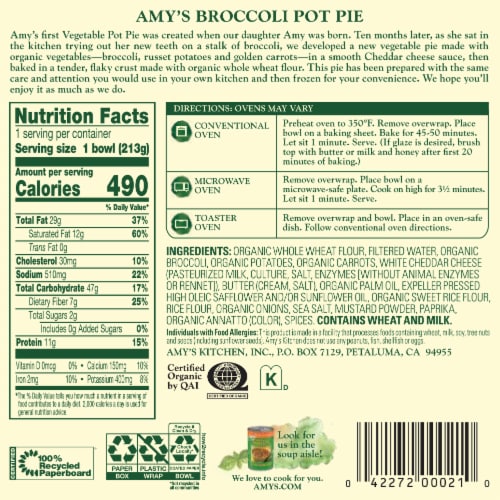 Amy's Broccoli Frozen Pot Pie Perspective: back