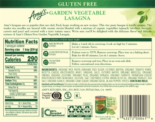 Amy's® Garden Vegetable Lasagna Frozen Meal Perspective: back