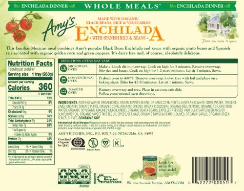 Amy's® Enchilada with Spanish Rice & Beans Frozen Meal Perspective: back