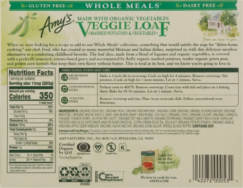 Amy's Veggie Loaf Frozen Meal Perspective: back
