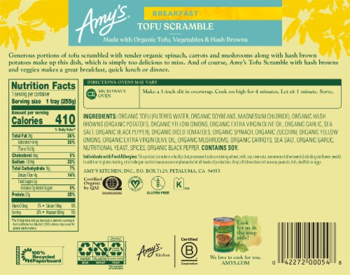 Amy's® Tofu Scramble Frozen Meal Perspective: back