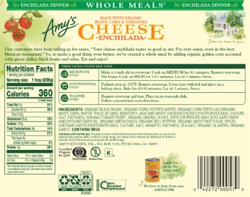 Amy's® Cheese Enchilada Frozen Meal Perspective: back