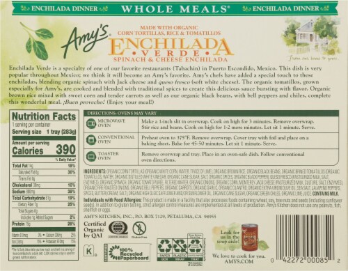 Amy's Spinach & Cheese Enchilada Verde Frozen Meal Perspective: back