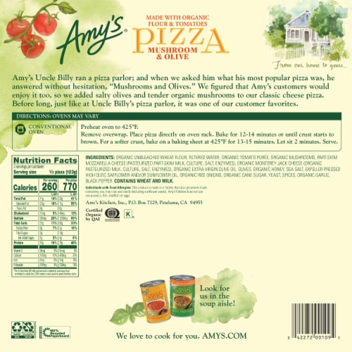 Amy's® Mushroom & Olive Frozen Pizza Perspective: back