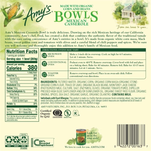 Amy's® Gluten Free Mexican Casserole Bowl Frozen Meal Perspective: back