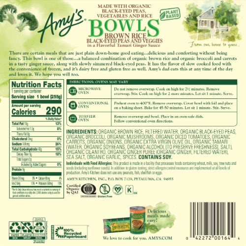 Amy's® Brown Rice Black-Eyed Peas and Veggies Bowl Frozen Meal Perspective: back