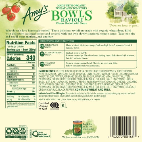 Amy's® Cheese Ravioli Bowl Frozen Meal Perspective: back