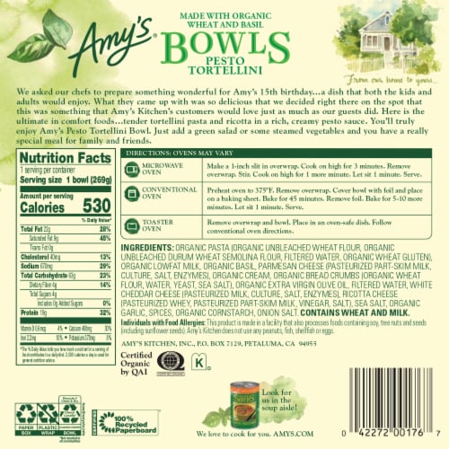 Amy's® Pesto Tortellini Bowl Frozen Meal Perspective: back
